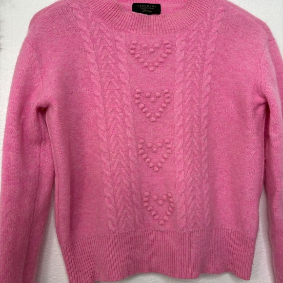 Charter Club Luxury Pink 100% Cashmere Cable Knit Heart Bobble Sweater Womens S - Picture 4 of 5